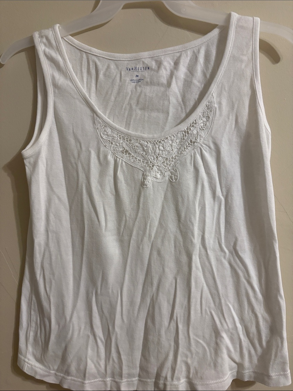 Van Heusen White Scoop Neck Tank with Lace Trim